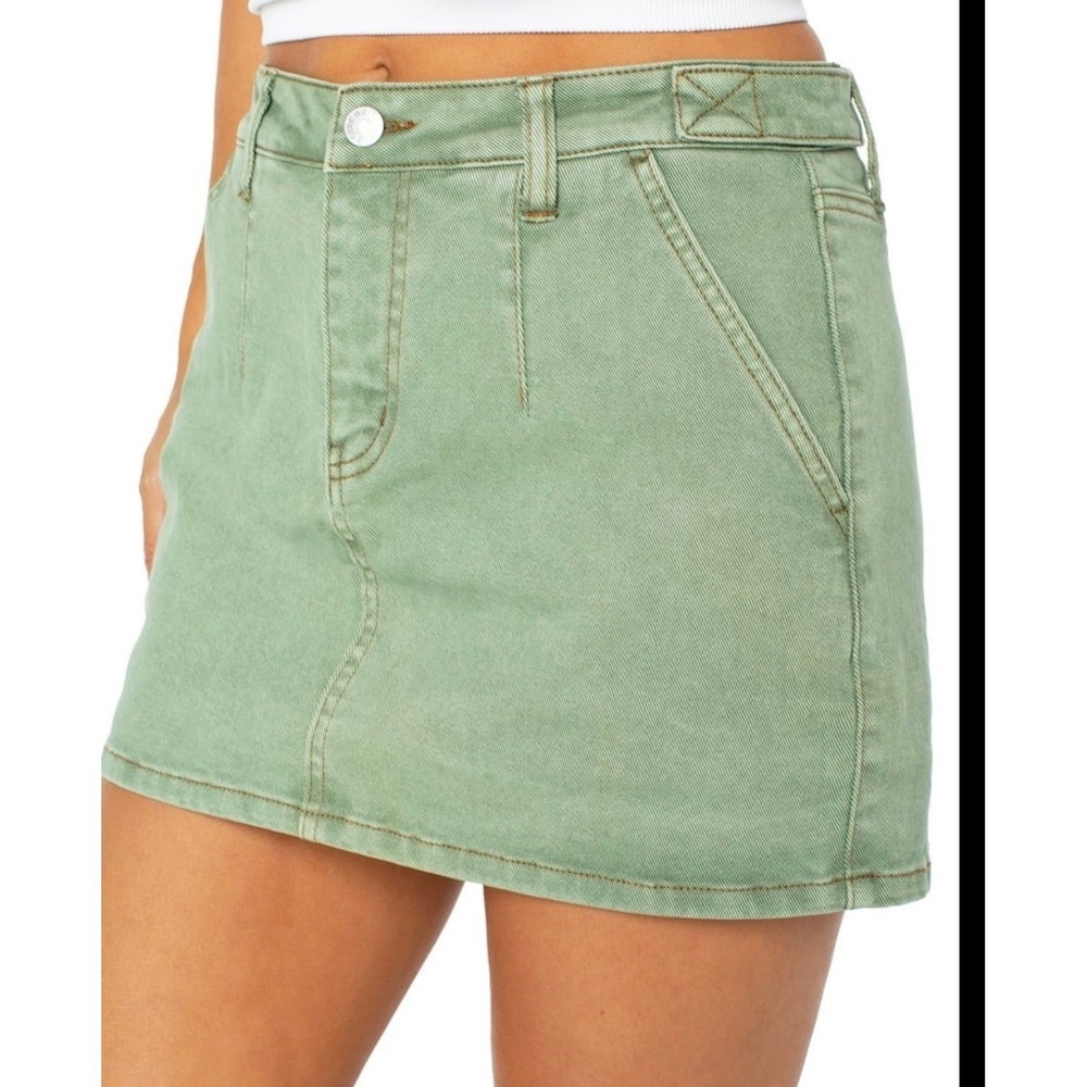 Celebrity‎ Pink Sage Green Denim Mini Skirt Utility Pockets Size 9/29